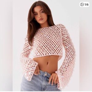 Peppermayo Light Pink Crochet Crop Top